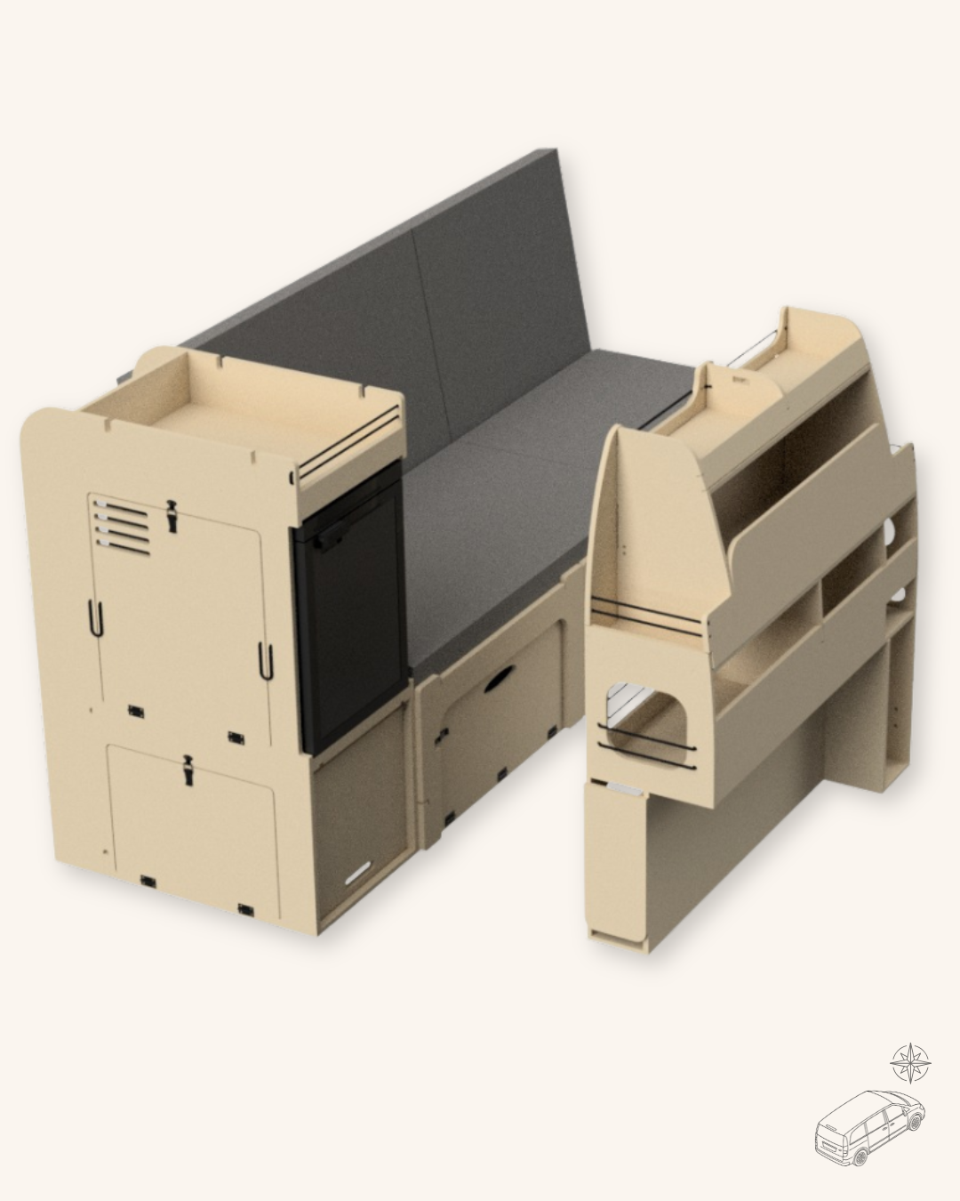 Camper ausbau set – klassische Aufbewahrung L2 – Tchao Tchao (DE)
